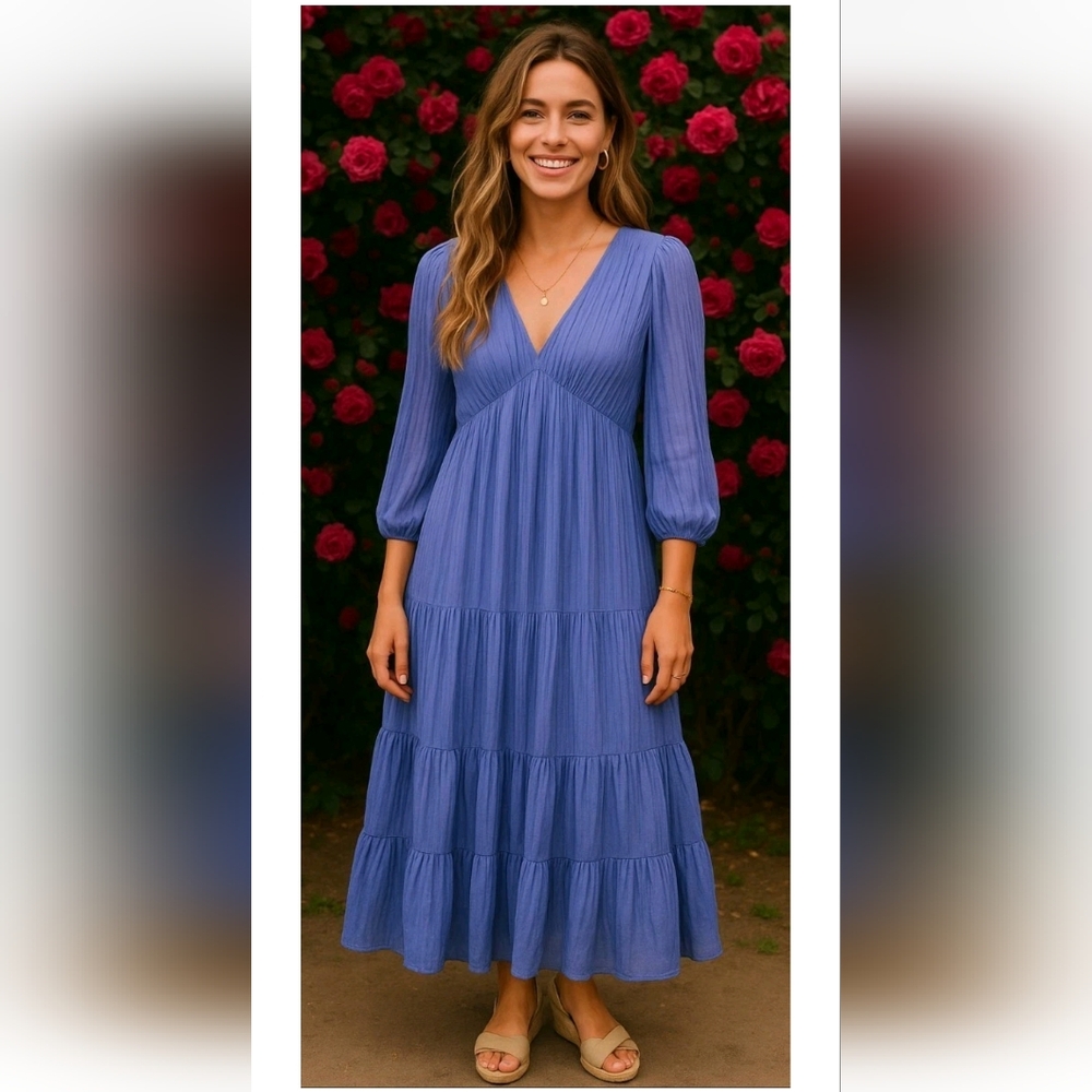 NWT Zara Blue Purple Voluminous Pleated maxi dress Bloggers Fave RARE Size S